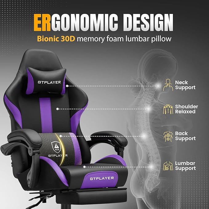 GTPLAYER Gaming Chair with Pocket Spring Cushion, Leather Office Chair with