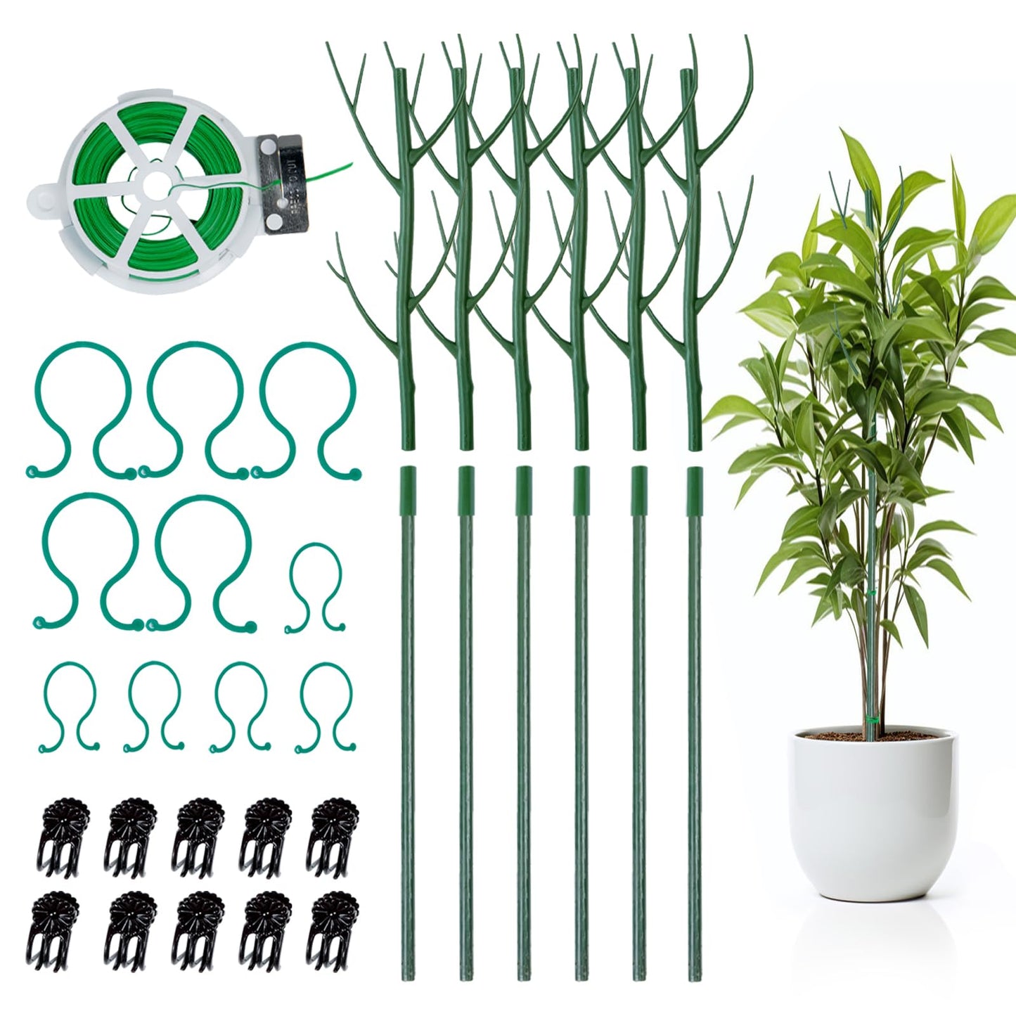 Kutoda 6-Pack Twig Plant Support Stakes Set with Blending Design, 28.8-Inch Towers for Indoor/Outdoor Plants