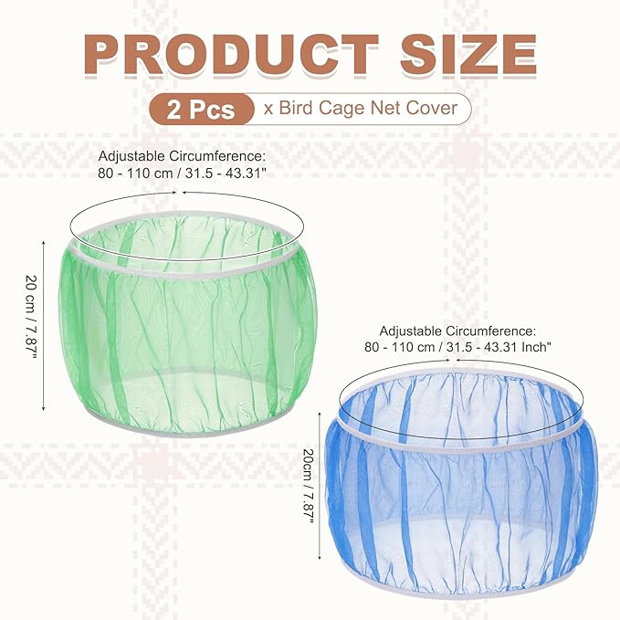 Bird Cage Seed Catcher, Bird Cage Net Cover Seeds Guard, Universal Birdcage Accessories, Blue/Green, Circumference 31.5"-43.3", Height 7.9" for Parrot Cockatiel Enclosures
