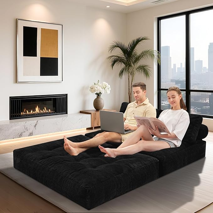 HABUTWAY Folding Sofa Bed, Foldable Floor Sofa Lounge w/Dual-Pillow & Handle