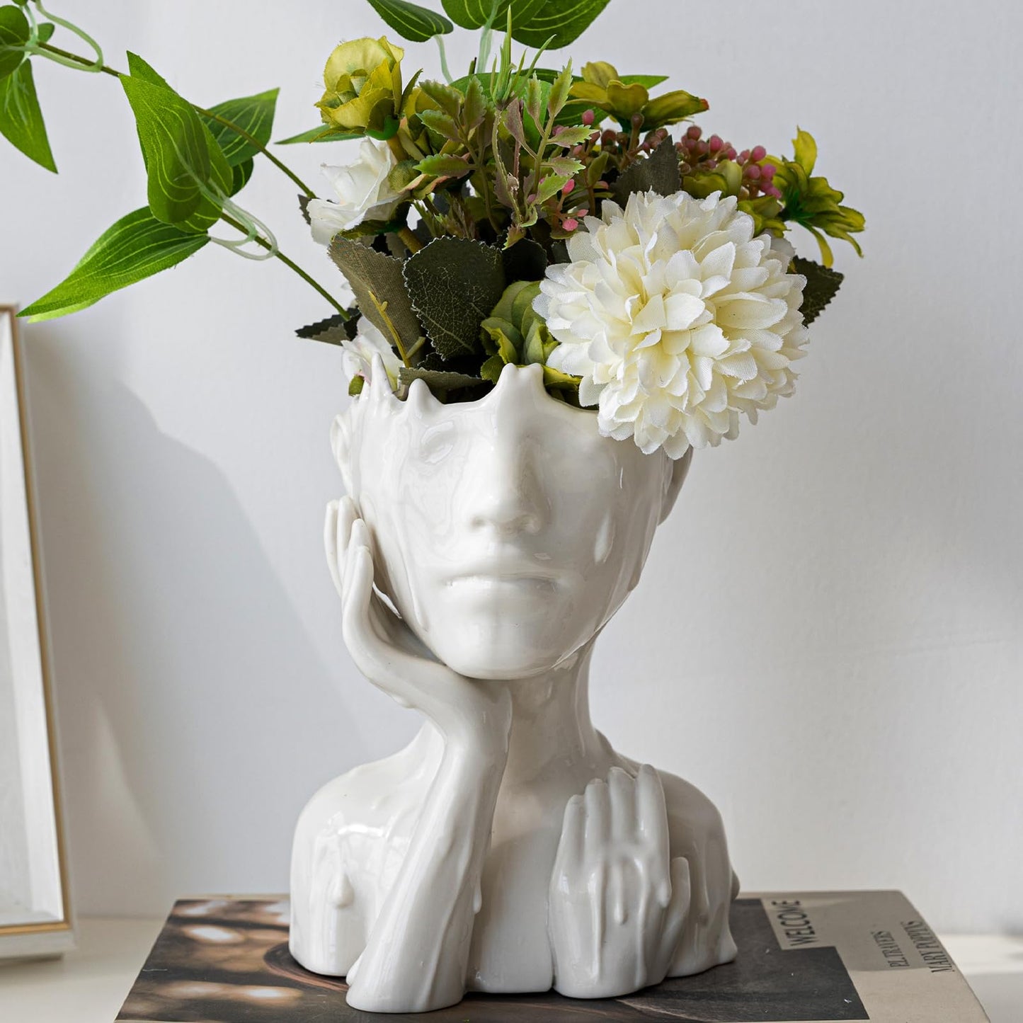 COTYNI Face Planters Pots Head Planter, Succulent Planters for Indoor Outdoor Plants, Boho Lady Face Flower Pots with Drainage Hole, White Ceramic pots for Plants, Large Plant Pots Gift