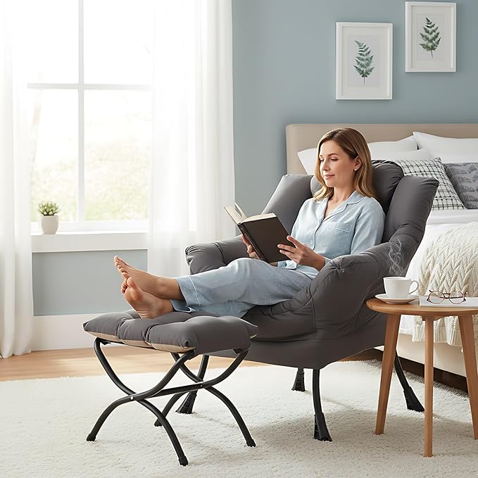 MBOOYOME Lazy Chair with Ottoman, Modern Accent Lounge Armchair with Armrests