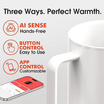 Vsitoo S3 Plus 14oz Heated Coffee Mug - Temperature Control Smart Mug with Mug Warmer, Auto-Sensing AI Heats Drinks to 120-150°F Hands-Free.Ideal for Home/Office/Gifts，White