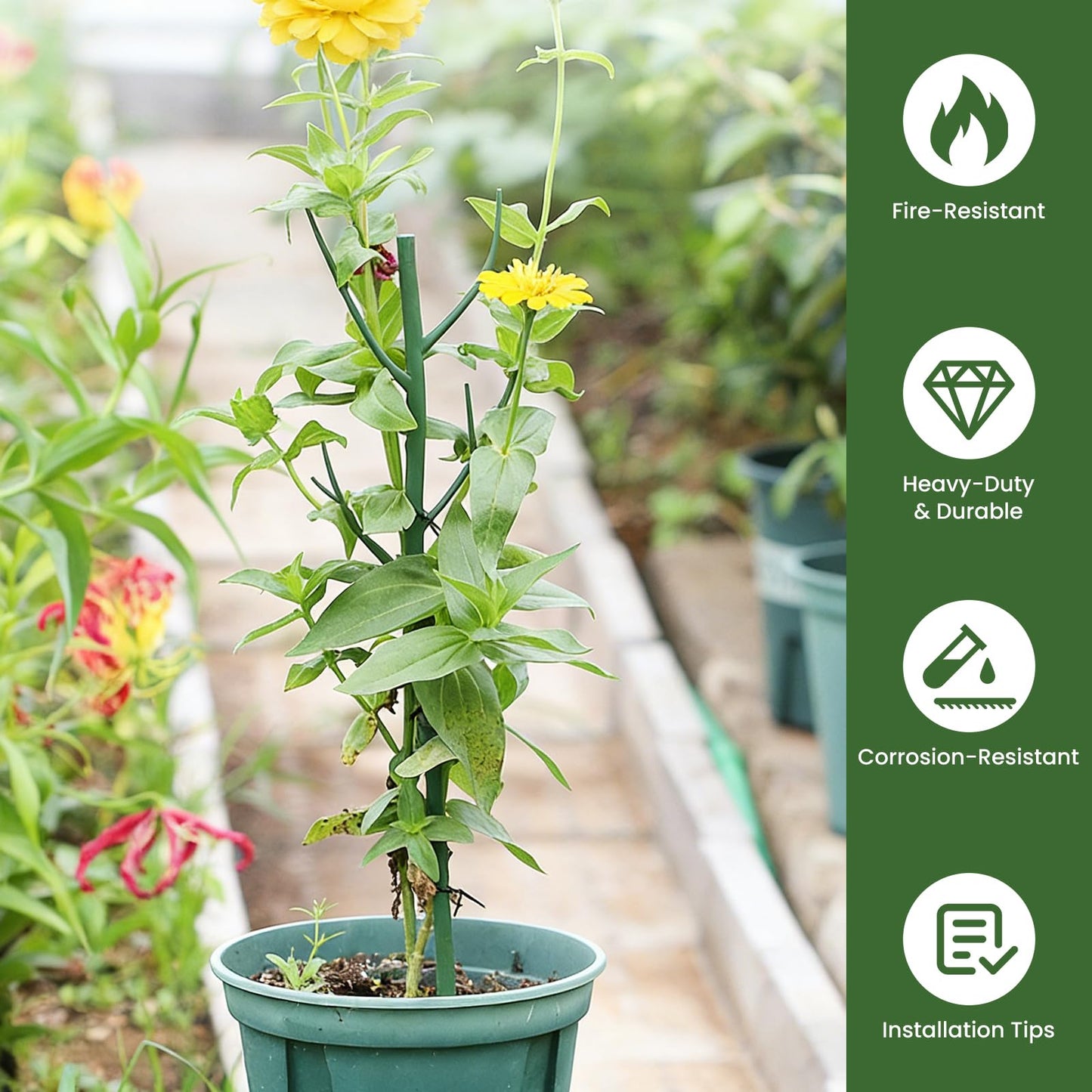 15 Pcs Stackable Plant Support Stakes, 11 Inch Garden Stakes with 2 Velcro Ties, 20 Plant Clips & 65ft Garden Twist Tie Indoor Outdoor Plant Sticks Monstera Accessories for Climbing & Potted Plants