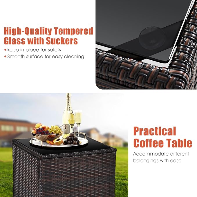 HAPPYGRILL 3 Pieces Patio Conversation Set, Outdoor Furniture Set PE Rattan