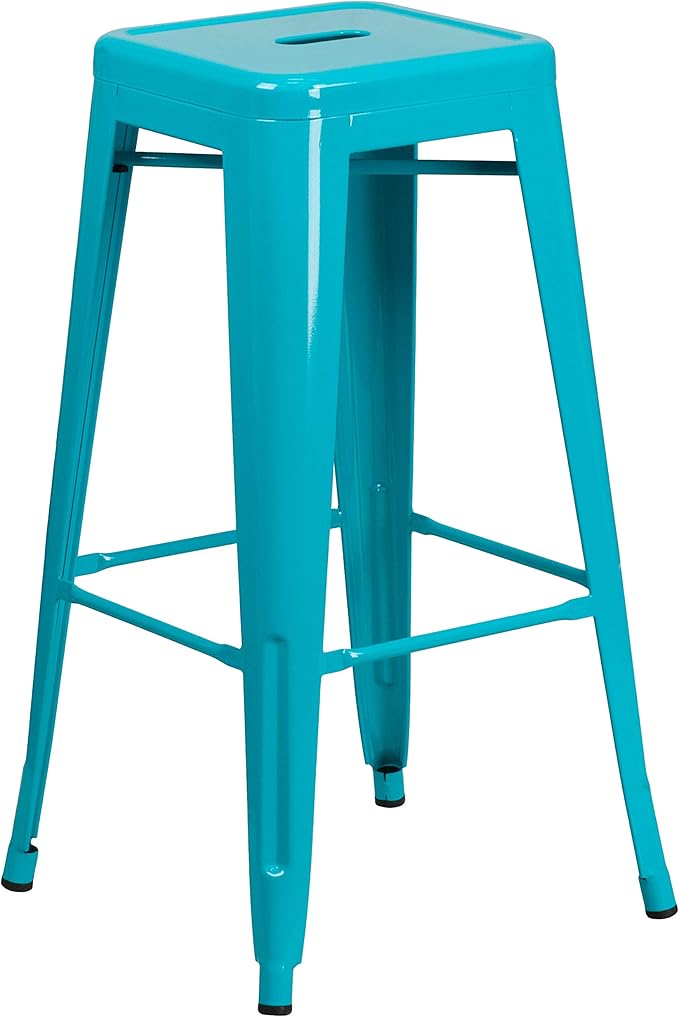 Flash Furniture Kai Commercial Grade 4 Pack 30" High Backless Crystal Teal-Blue