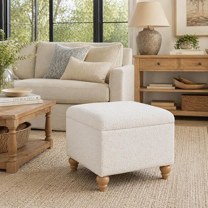 Homepop Home Decor | Upholstered MediumRectangular Storage Ottoman | Hinged Lid