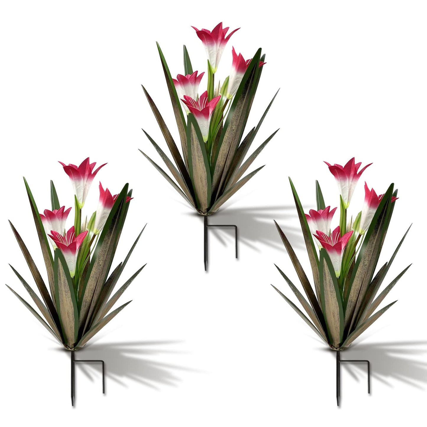 Homight Metal Agave Plant Outdoor Decoration Lily Mexican Yard Art Garden Gift Home Decor Hand Painted Metal Agave Garden Yard Statue, Outdoor Lawn Ornaments(3 Big Red Lilies)