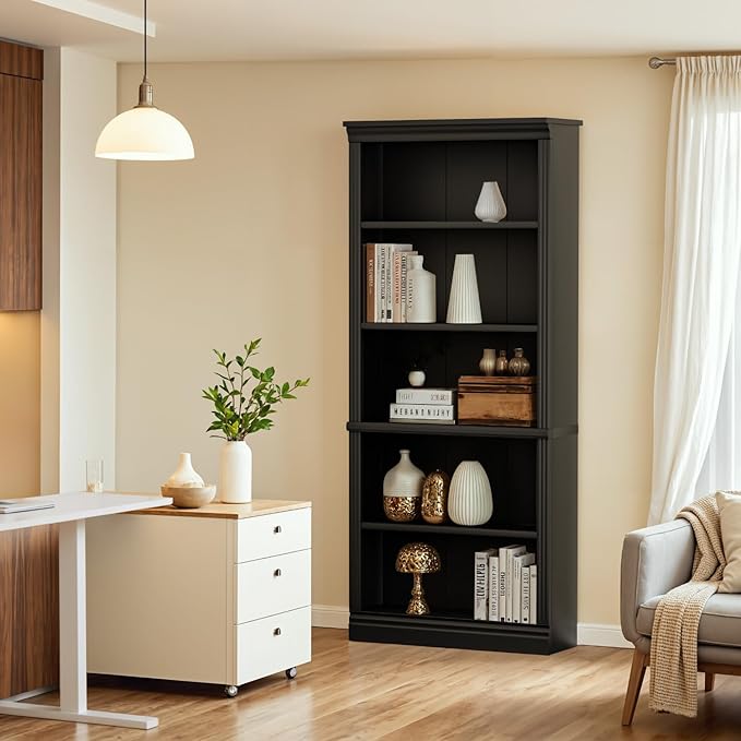 Furniwell Bookcase Bookshelves, 5-Shelf Tall Bookcase 71" Wood Open Display
