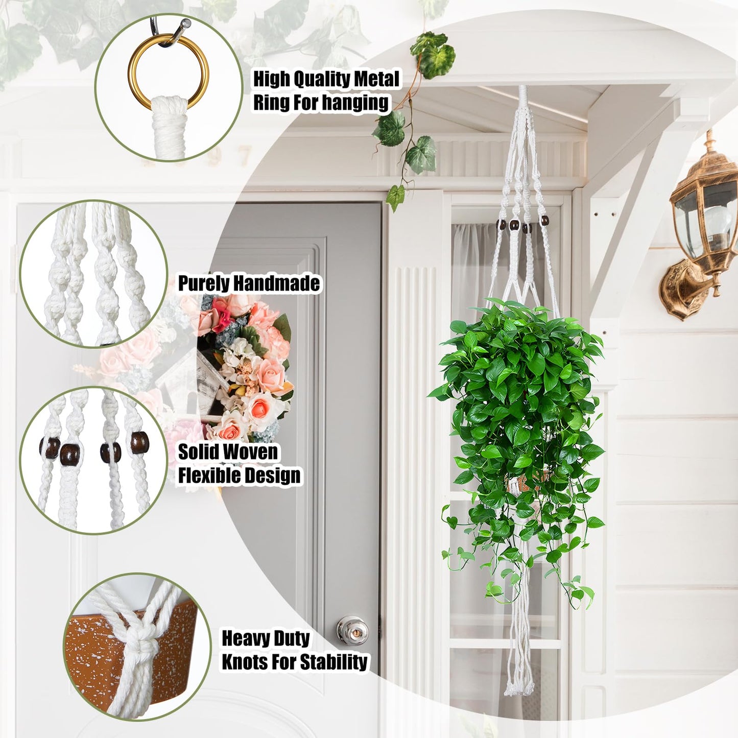 Hoteam 12 Pcs Macrame Plant Hangers Macrame Hanging Planters for Indoor Plants Handmade Boho Hanging Baskets Flower Pots Holder for Outdoor Home Wall Decor(Beige, Brown)