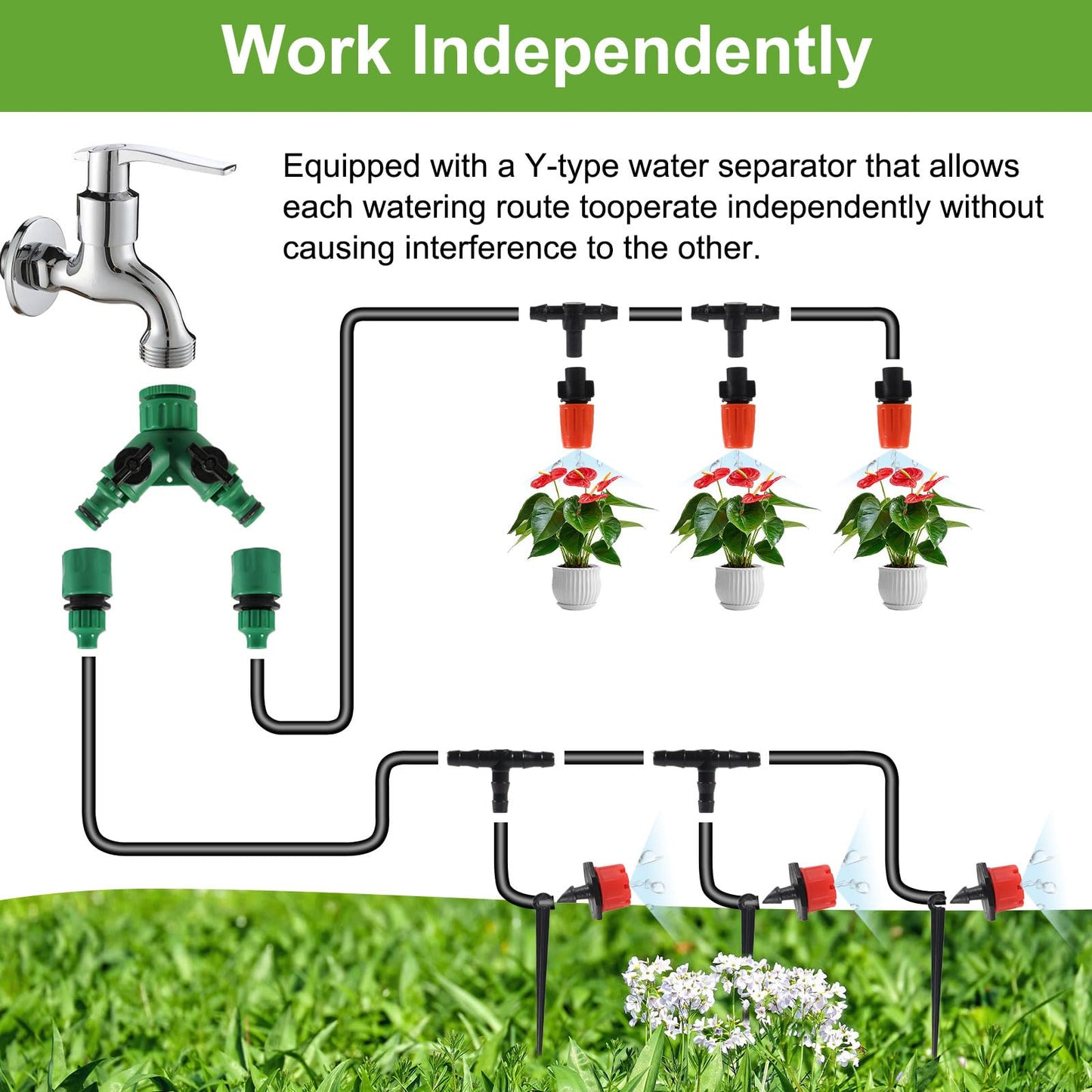 98FT Drip Irrigation System, Micro Garden Drip Irrigation System with 1/4 inch Tubing & Adjustable Misting Nozzle Sprinkler, Automatic Watering System for Greenhouse, Yard, Lawn, Plant