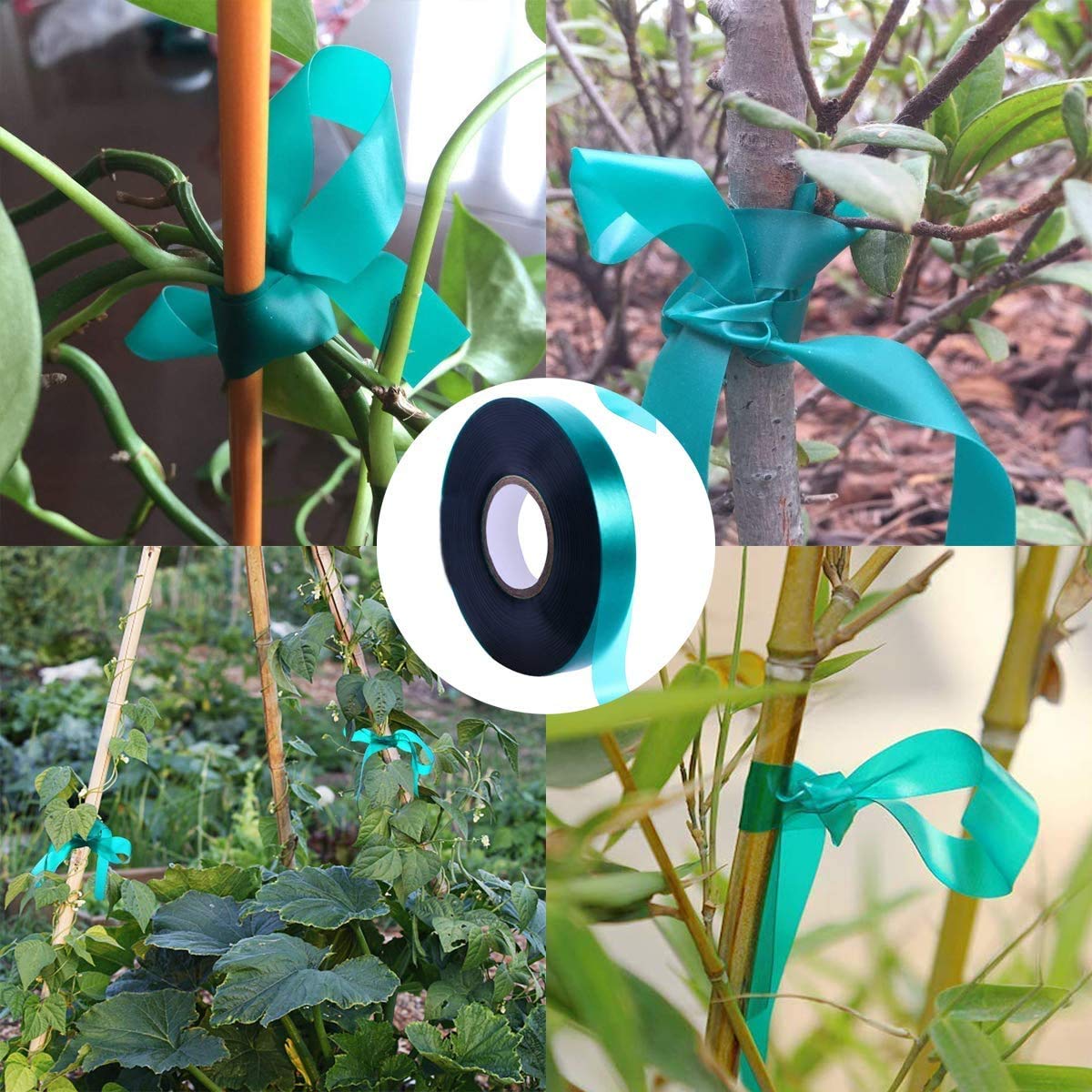 Medoore 2 Rolls Stretch Tie Tape Garden Tie Tape Thick Plant Ribbon Garden Green Vinyl Stake for Indoor Outdoor Patio Plant Use, 1 Inch Wide by 150 Feet Long