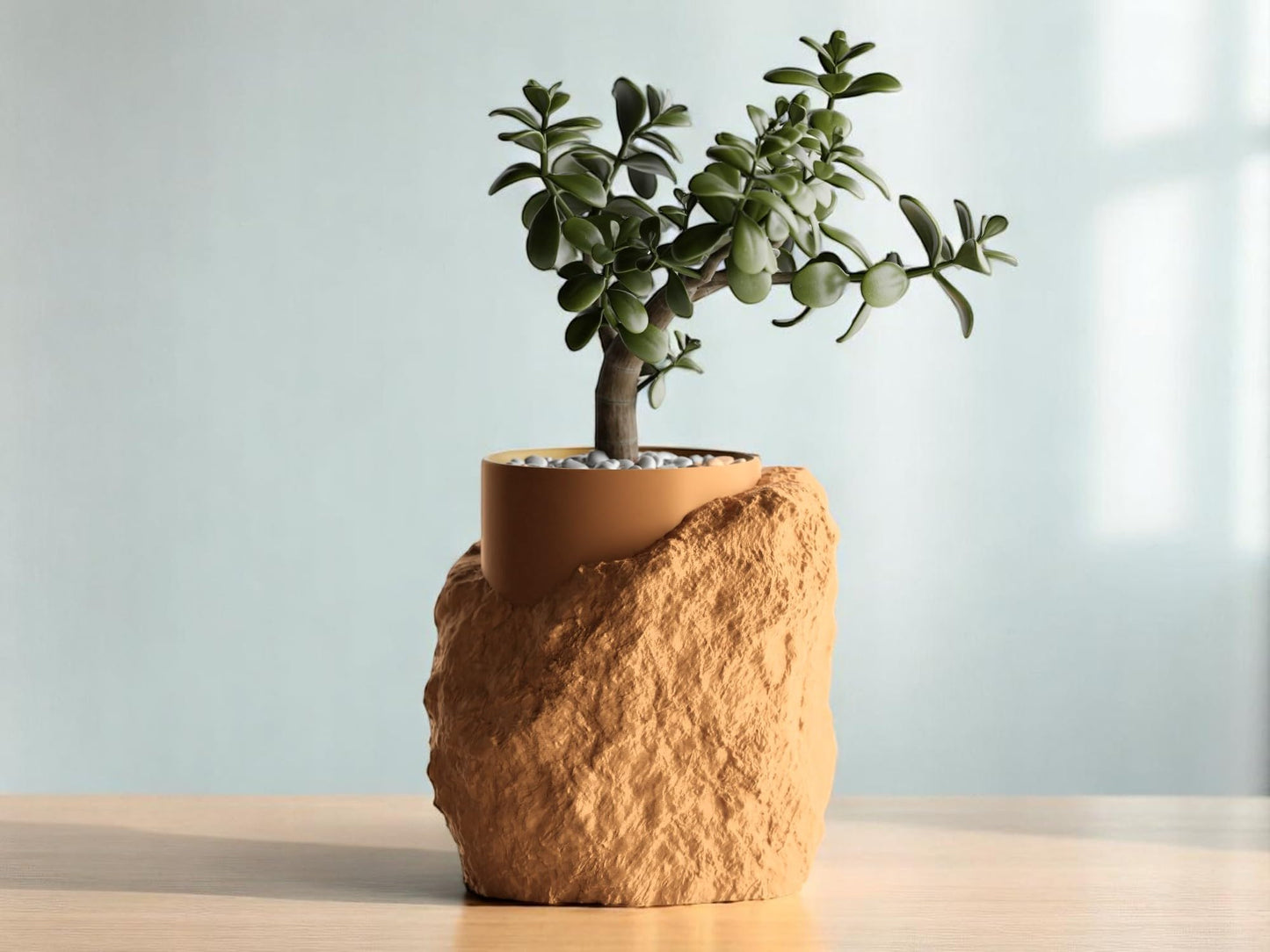 Gallery of Drip Realistic Stone-Inspired Garden Rock Planter – Unique Succulent and Indoor Plant Pot – Modern Flower and Outdoor Planters for Shelf Decor & Gifts (Wood Brown (Khaki))