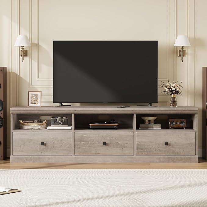 IDEALHOUSE 70in TV Stand for TVs up to 80", Mid Century Modern Entertainment