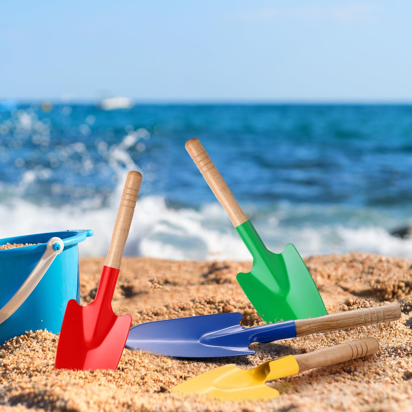 Gisafai 24 Pcs Toy Shovels for Kids Gardening Tools Kids Shovel Mini Metal Garden Shovel Sand Shovels with Sturdy Wooden Handle for Summer Beach Toddler Soil Planting Digging Tools, 4 Colors