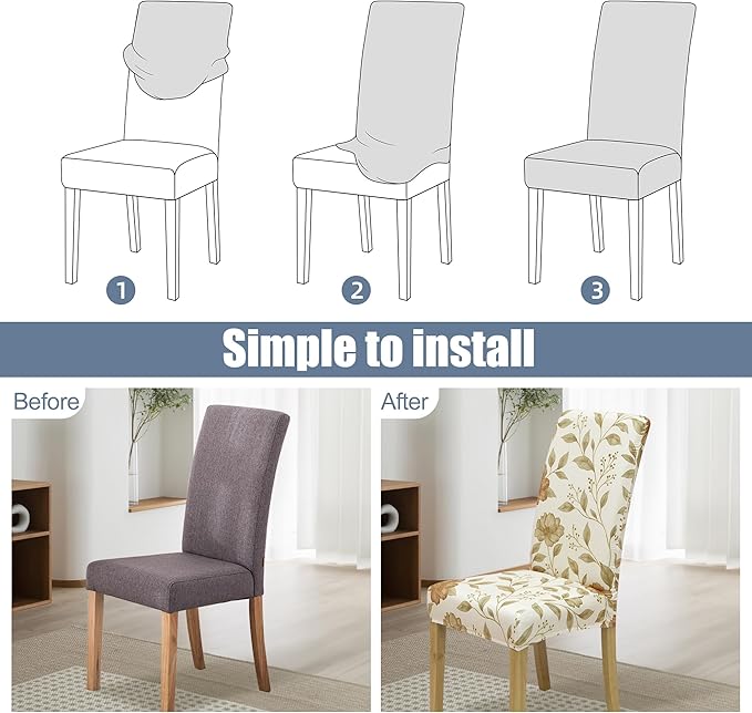 BIETYONE Stretch Dining Chair Covers Set of 6, Soft Removable Washable Kitchen