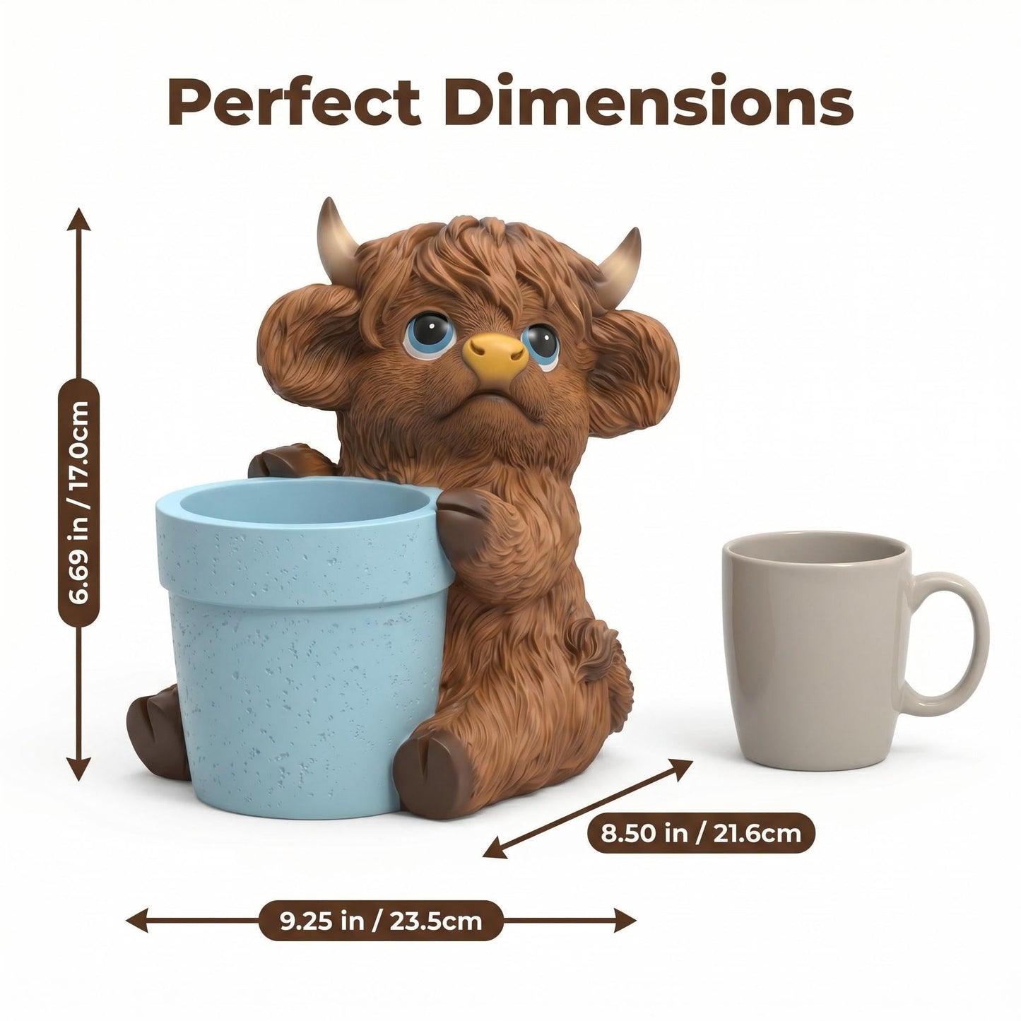 Zhao Xiang Highland Cow Succulent Planter - Rustic Resin Animal Flower Pot & Decorative Figurine | 5" D x 7" W x 6.5" H, Brown