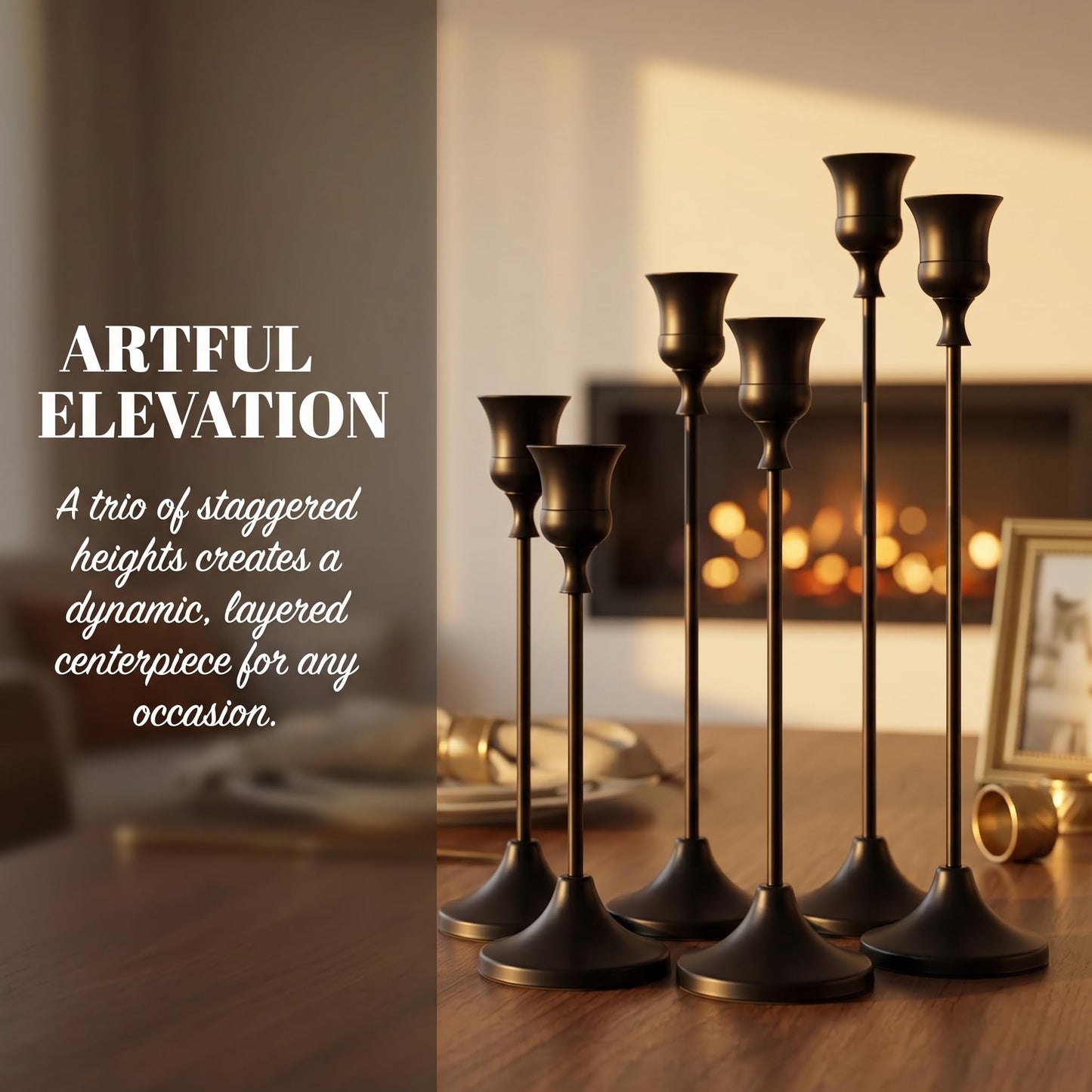 Oakernel Black Taper Candle Holders 4 Sets(12 Pcs) - Tall Metal Candlestick Holders for Table Centerpiece, Formal Dinner, Wedding, Fireplace Mantel Decor, Fits 3/4 Inch Thick Candles