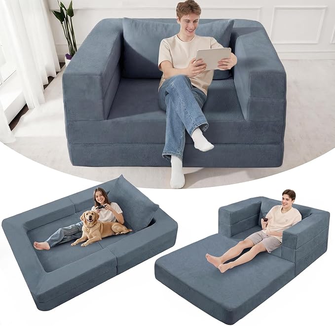 Futon Sofa Bed with Pillow, 3-in-1 Sleeper Sofa Bed with Removable Cover