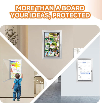 Enclosed Bulletin Board with Locking Door, Outdoor Bulletin Board Weatherproof, Lockable Display Case for Home, Office, and Community Use(23.6“L x 35.4" W Gray)