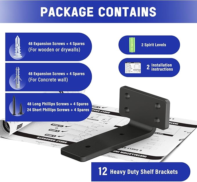 Goovilla Shelf Bracket, Heavy Duty Floating Shelf Brackets 4 inch Long