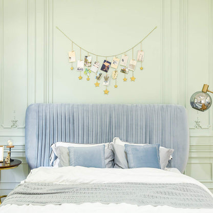 Mkono Hanging Photo Display Boho Decor Wooden Stars Garland with Metal Chains, Pictures Cards Holder with 25 Wood Clips, Wall Art for Christmas Living Room Bedroom Dorm Decor, Teen Girls Gift, Gold
