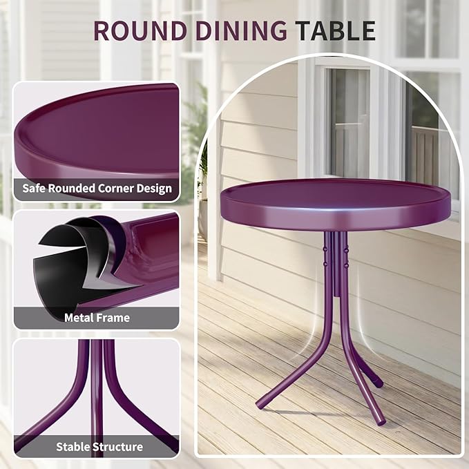 Patio Bistro Set Retro Metal Outdoor Seating Conversation 3 Pieces, 2 C-Spring