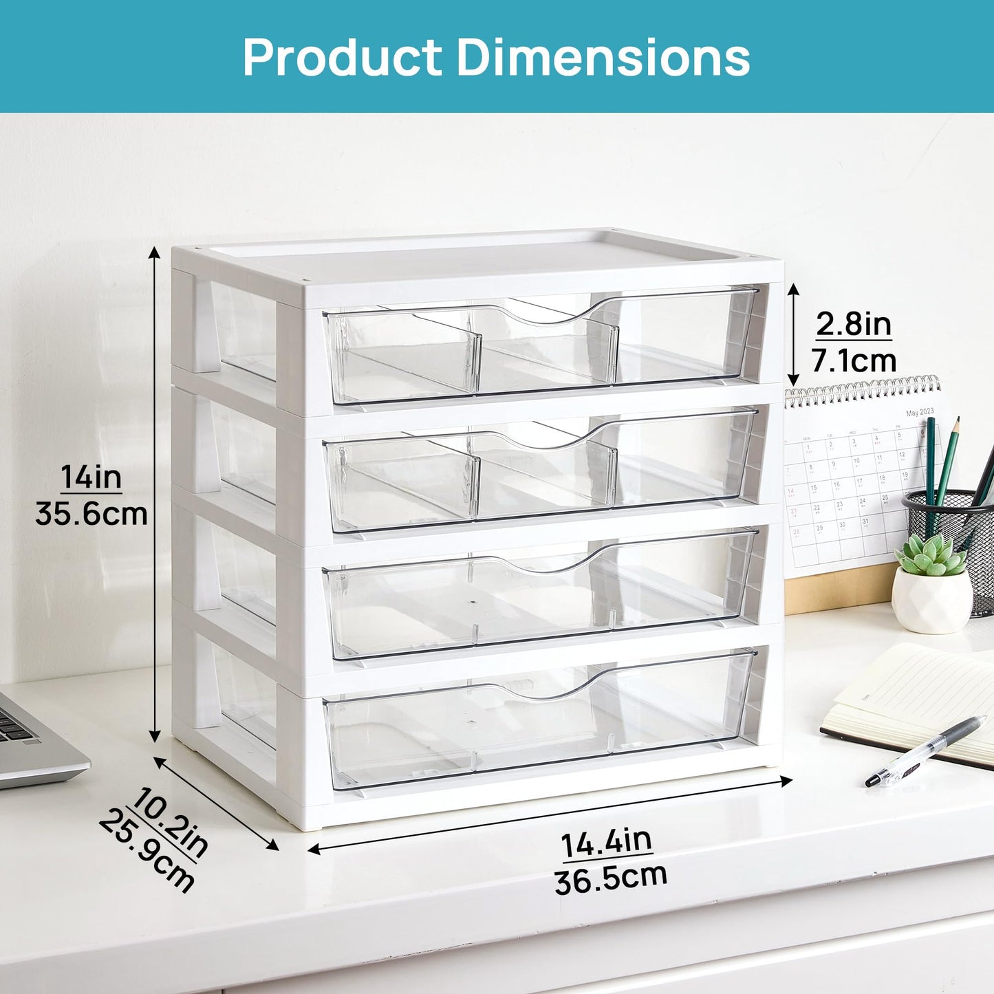 Vtopmart Clear Desk Organizer, 4-Tier Assemble Desktop File Organizer with Drawers, Office Desk Organization for Office Supplies