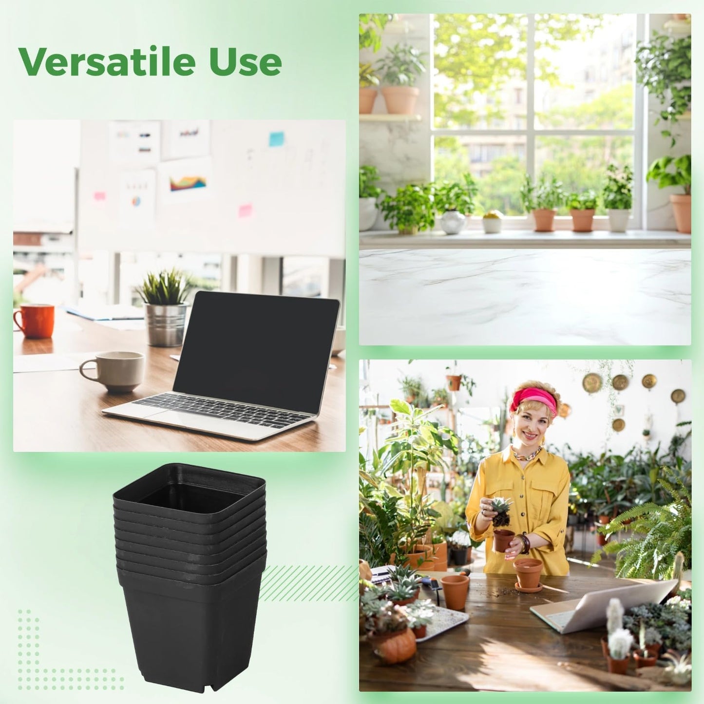Skdqiee 200 Pack 3 Inch Black Nursery Pot Square Plastic Plant Pots, Seed Starting Planter with Drainage Holes for Succulents, Seedlings, Garden Office Balcony Indoor Outdoor