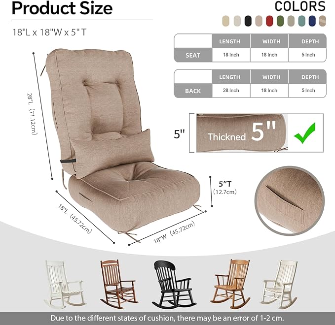 Rocking Chair Cushions with Pillow, Waterproof and Fade-Resistant Thicken