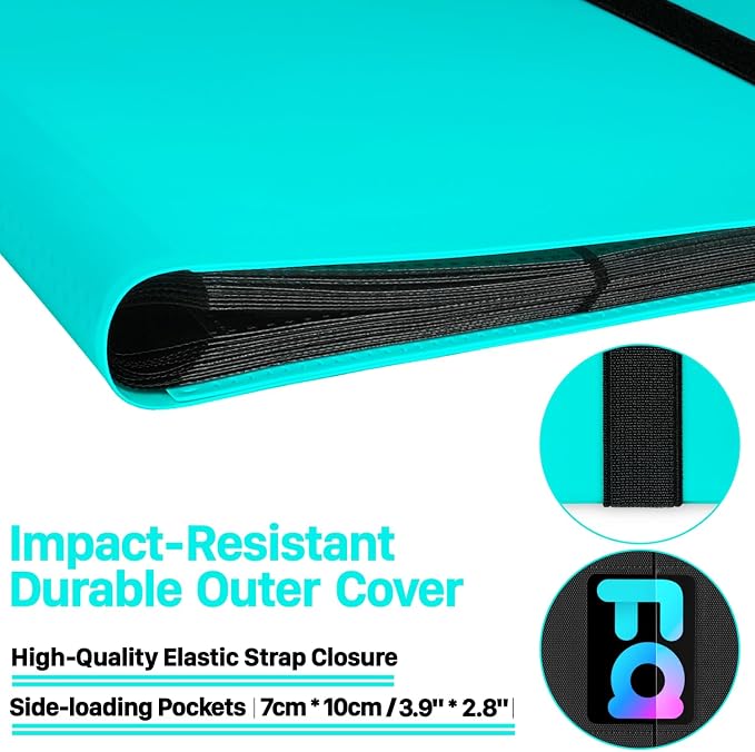 【2026】Trading Card Binder 9 Pocket, Premium Sports Collection Binder Game Cards Book with Sleeves Side Loading, Anti-open Strap Double Sided Waterproof 360 Card Folder