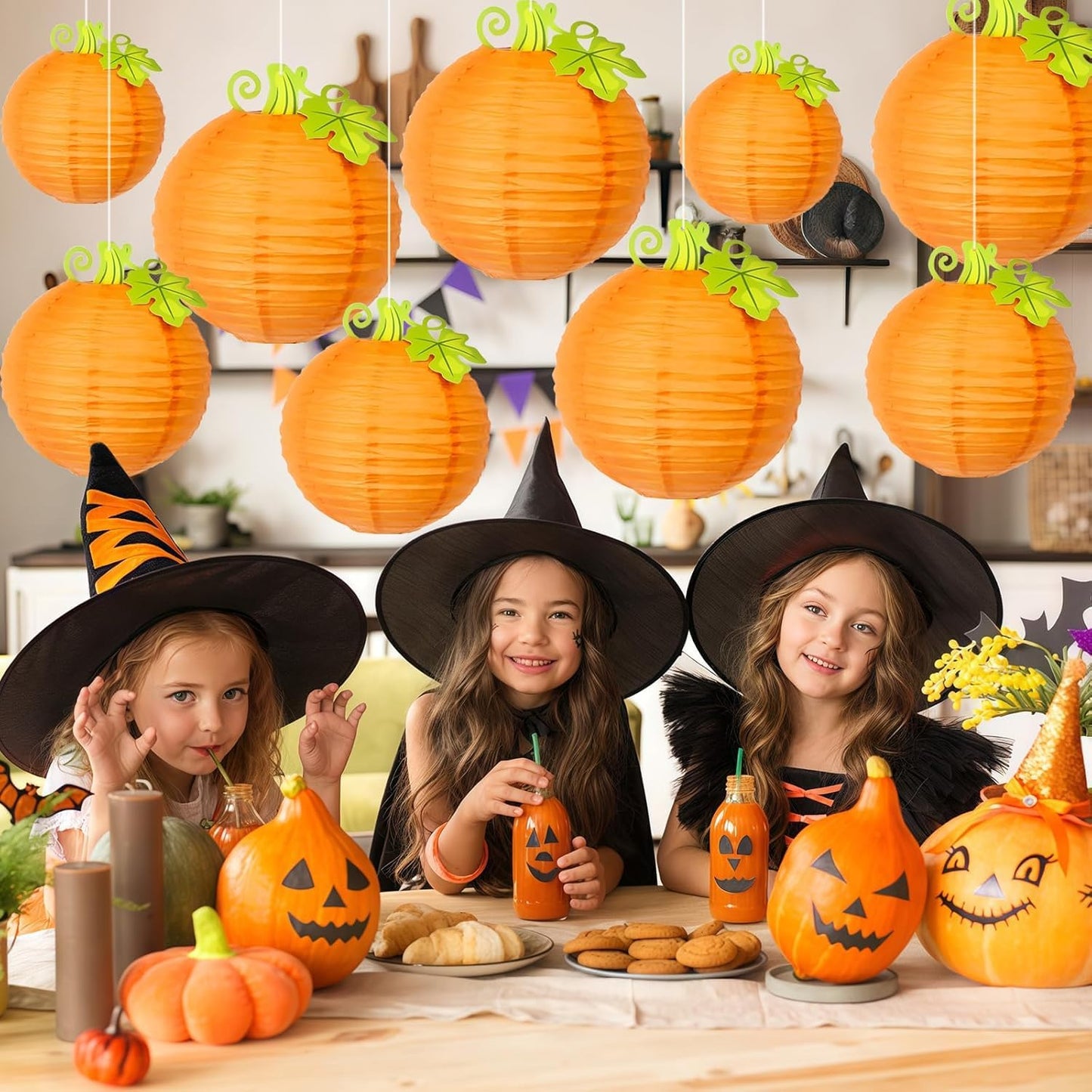 12Pcs Fall Thanksgiving Pumpkins Decorations Orange Paper Pumpkin Ball Decorations Lanterns Unique Design Perfect for Halloween Jack O Lantern Classroom Kitchen Party Indoor Outdoor