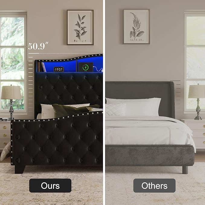 Belffin King Size Bed Frame and Headboard, 50.9" Velvet Upholstered Wingback