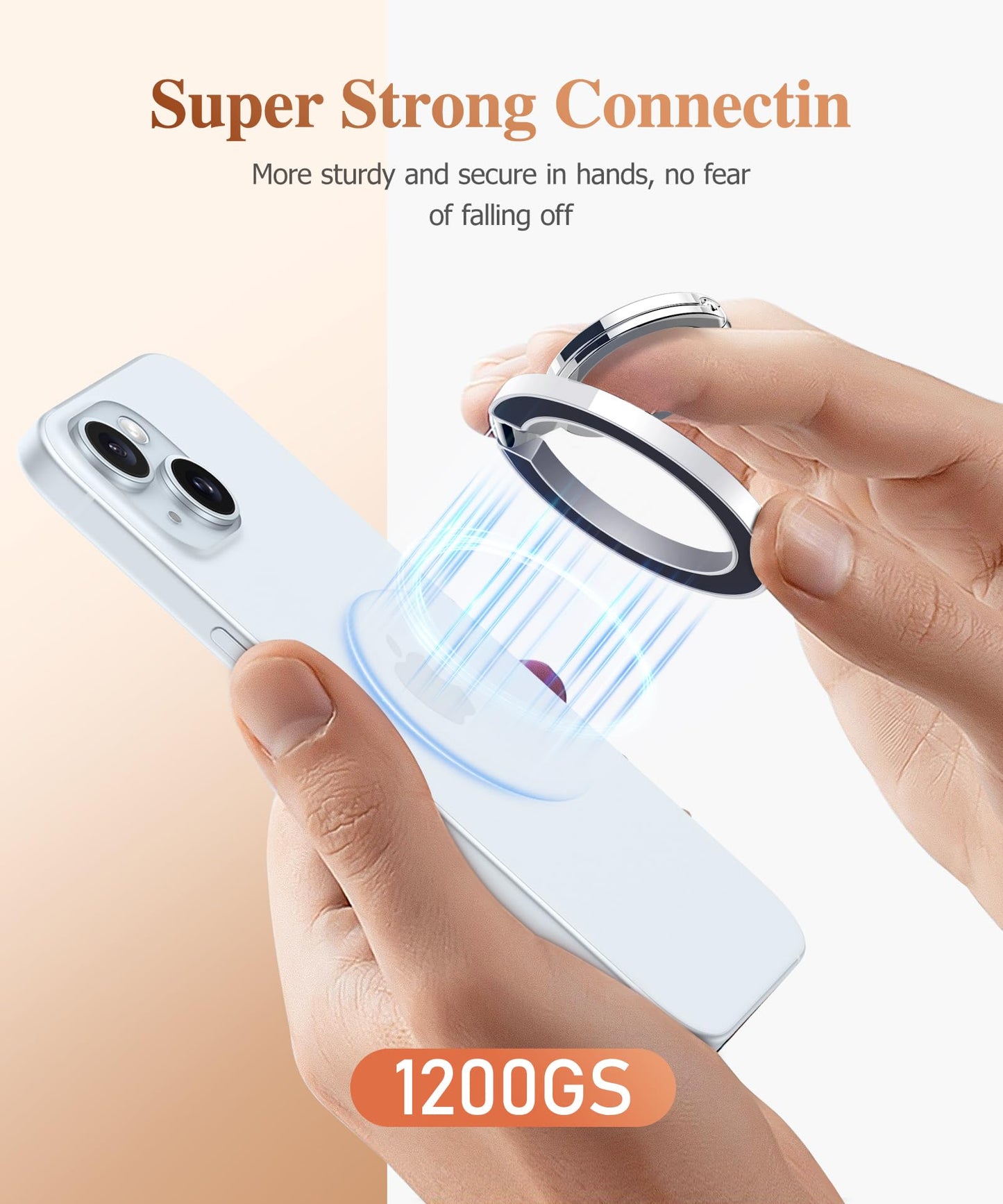 GVIEWIN Magnetic Phone Ring Holder, Compatible with MagSafe Phone Grip with Adjustable Stand, Magnet Phone Ring Kickstand for iPhone 17/16/15/14/13/12 Pro Max Plus Air/Other Phones (Glitter/Silver)