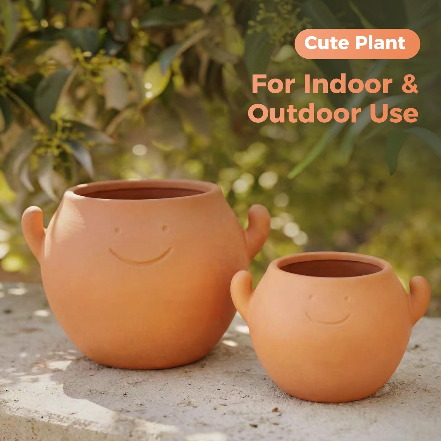 Bamworld Smiley Face Planter Pot Cute Plant Pots Small Plant Pot with Drainage Holes Gifts for Plant Lovers Succulent Pots Terracotta Planter for Indoor Outdoor Funny Planters Power Hands Home Decor