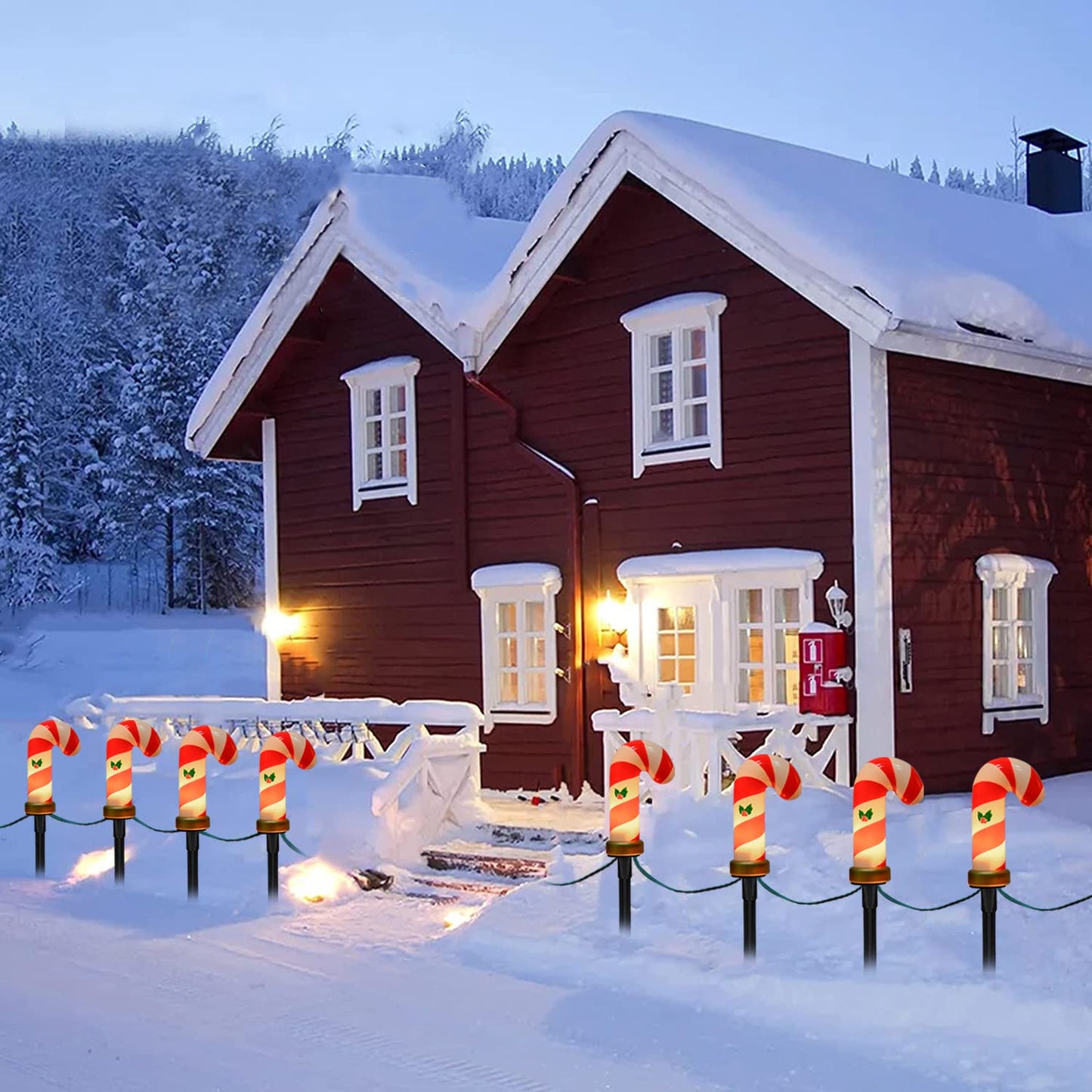 Oviejo C7 Christmas Pathway String Lights, Set of 8 Christmas Candy Cane Driveway Markers with 4 C7 Clear Bulbs, Waterproof String Lights for Pathway Decor Outdoor Decoration
