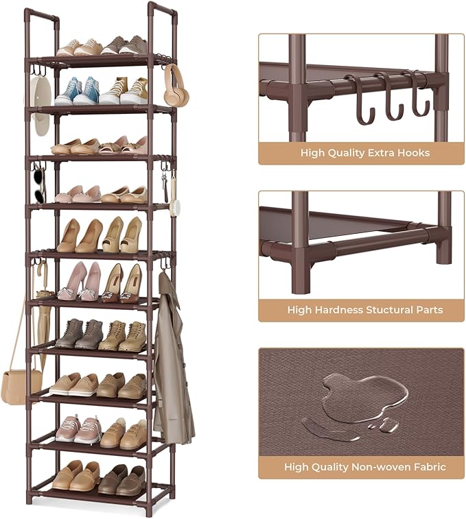 VTRIN 10 Tiers Tall Shoe Rack Holds 20-25 Pairs of Shoes Sturdy Vertical Shoe