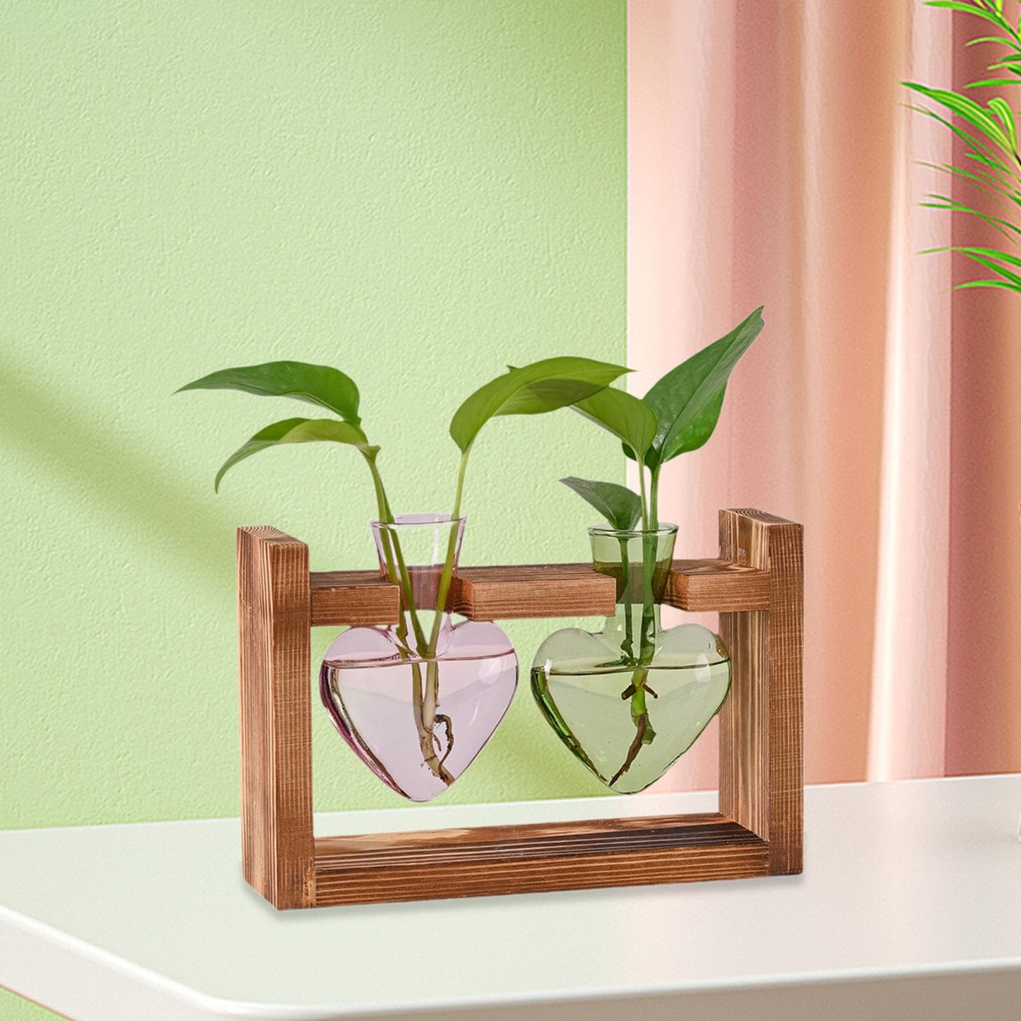Duiaynke Hydroponic Flower Vase Glass Vase Table Centerpiece Plant Propagation Modern Propagating Jar Plant Terrarium for Dining Table (Pink Green)