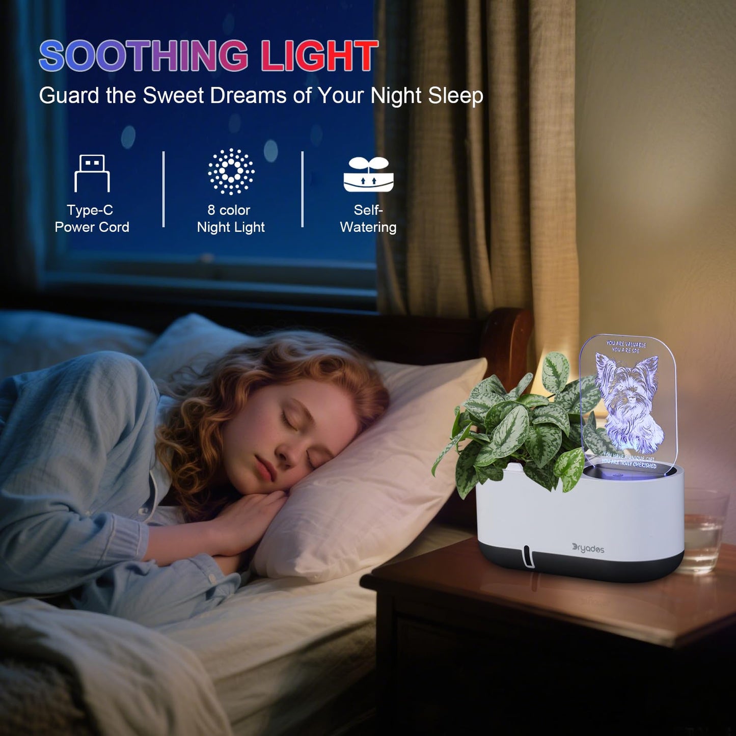 DRYADES Self-Watering Plant Pot with LED Note Board & 7 Colors Pen, Led Acrylic Message Board with Plant Pot,Dog Board Night Light with Planting Pot for Mother's Day/Children's Day Gifts(No Plant)