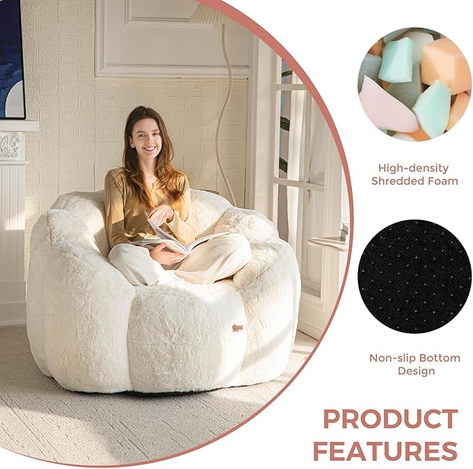 MAXYOYO Bean Bag Chair for Adults, Floral Shaped Bean Bag Sofa, Ultra Soft Faux
