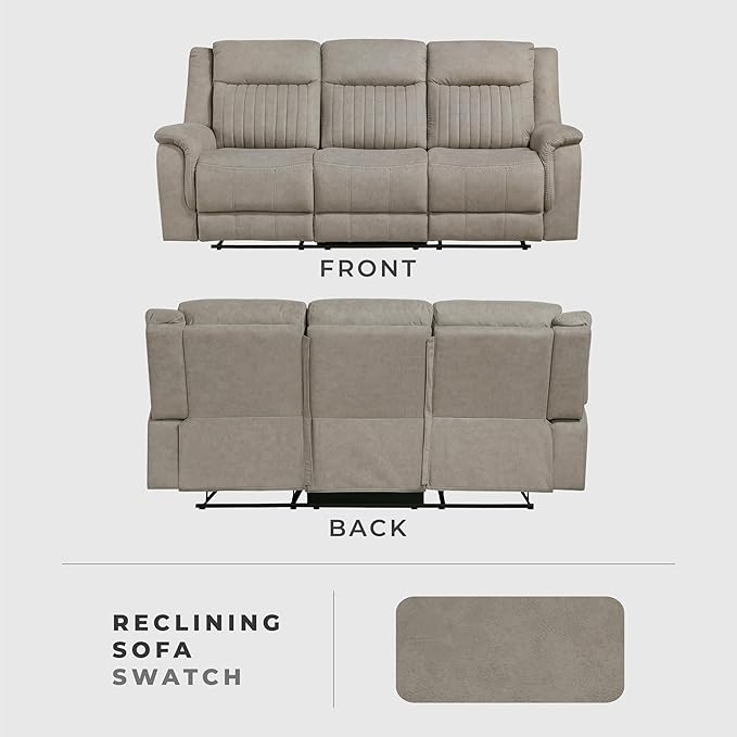 Lexicon Manual Double Reclining Sofa, Polished Microfiber Upholstered 3 Seater
