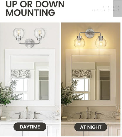 zeyu Modern Bathroom Vanity Lamp, Globe Vanity Light for Bathroom, 2-Light Wall Mirror Light, Brushed Nickel Finish with Clear Glass Shade, ZS62BG-2W BN