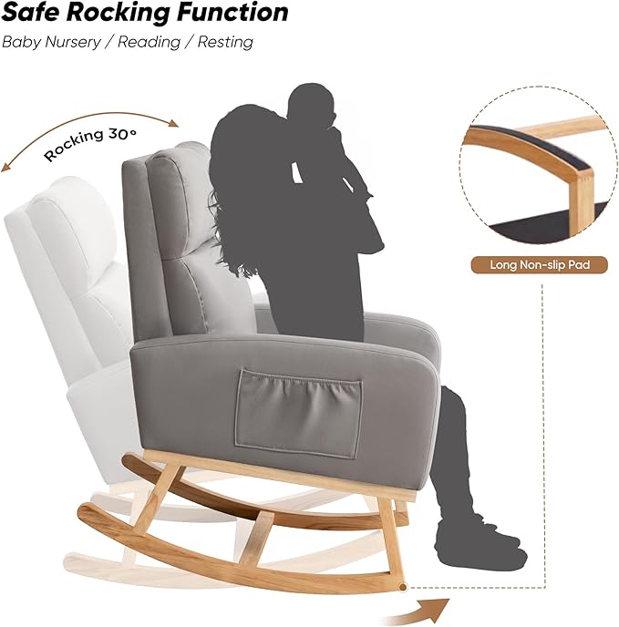 HCHAIRH Rocking Chair Nursery, Leather Nursing Rocking Chairs, Upholstered