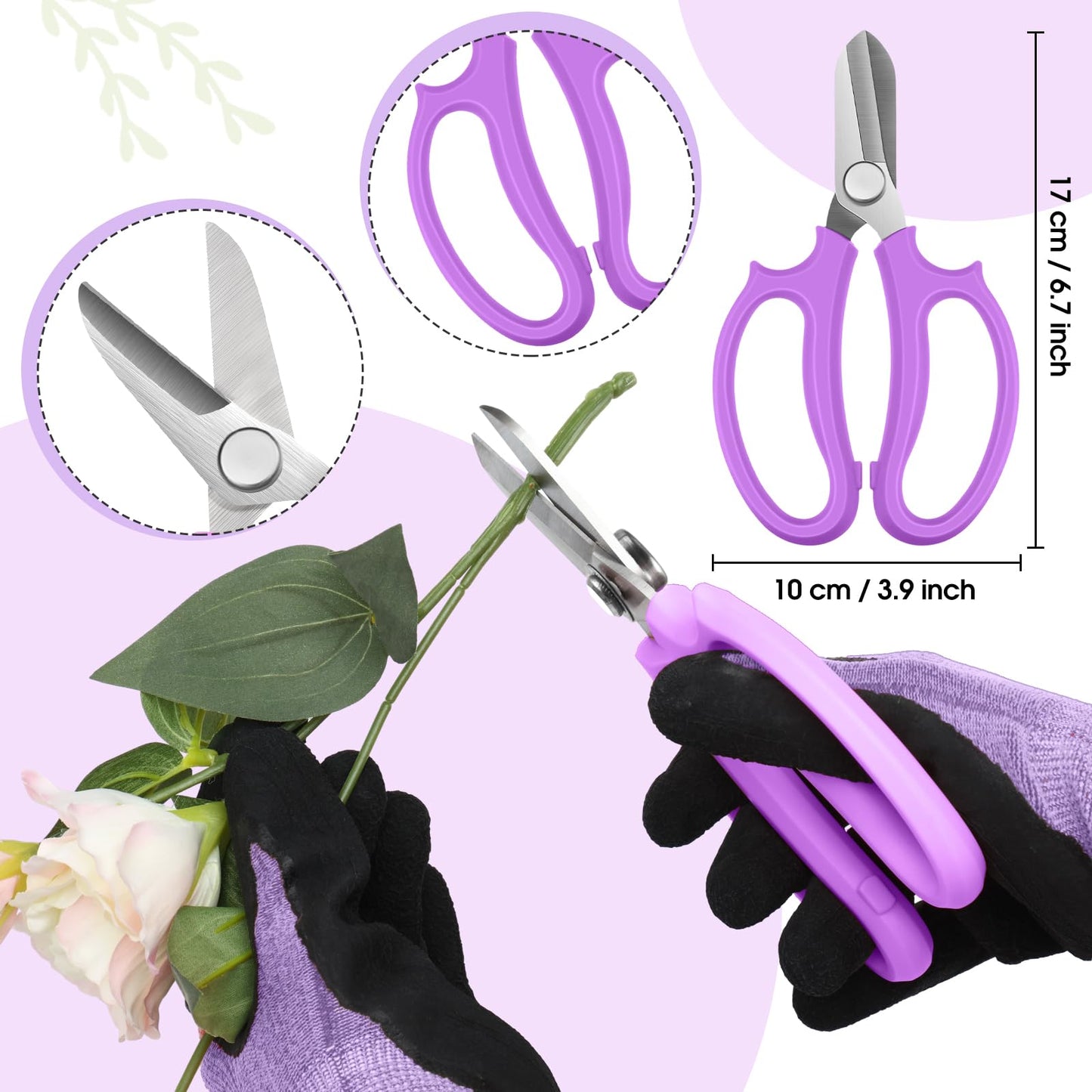 WILLBOND Gardening Gift Set for Women, Mother's Day Floral Arrangement Kit with Pruning Shears, Thorn Remover, Gloves and Floral Tape, Garden Tool Gift Kit for Mom, Wife, Garden Lovers(Purple)