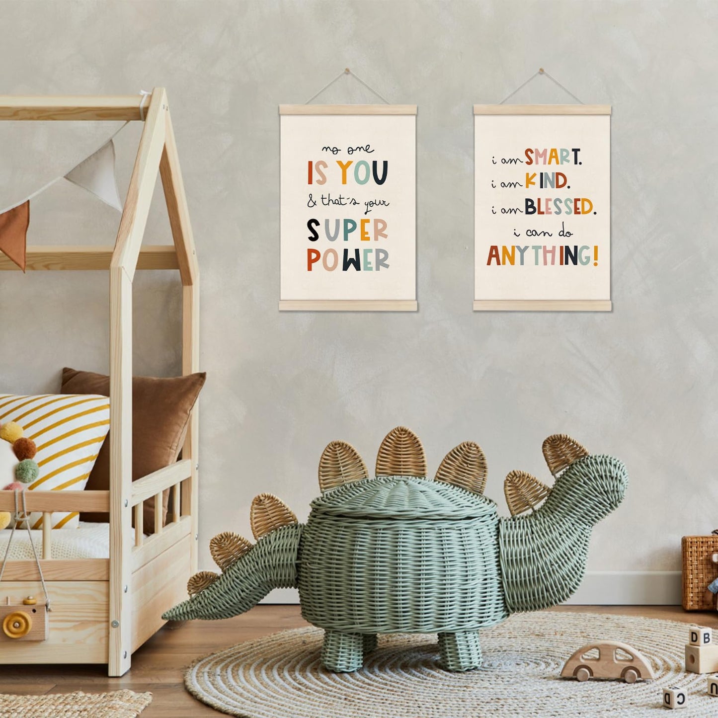 DOI-LANEE Positive Affirmations Wall Decor for Kids, Inspirational Motivation Poset Banner for Office Classroom Playroom Nursery Bedroom, No One Is You Superpower I Can Do Anything, 2 Pack