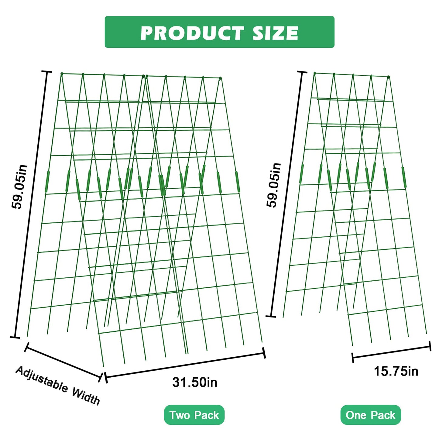 DoCred Cucumber Trellis, 59" High 2 Pack Foldable A Frame Trellis for Raised Bed Climbing Plants, Vegetables, Includes Plant Support Clips, Twist Ties, Plastic Ties- Made from PVC-Coated Steel