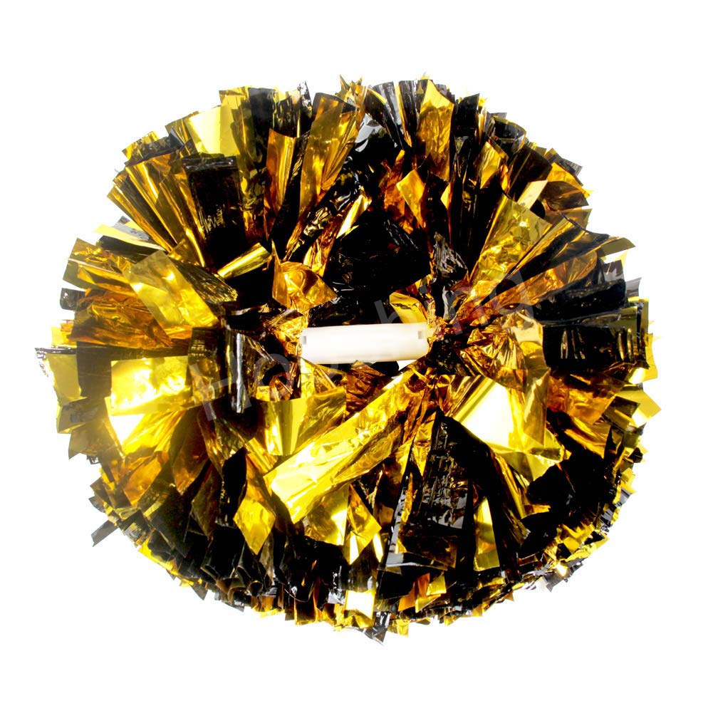 Hooshing 2 Pack Pom Poms Cheerleading Gold and Black Metallic with Baton Handle for Cheerleader Sports Dance Team Spirit Party Kids Adults