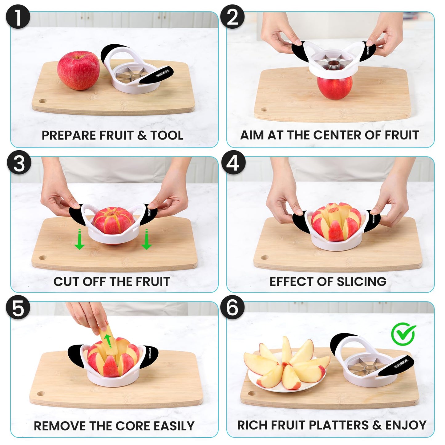 SCHVUBENR 3.5 Inch Apple Slicer - Professional Apple Cutter - Stainless Steel Apple Corer - Super Sharp Apple Slicer and Corer - Apple Tool with 8 Sharp Blades(Black)
