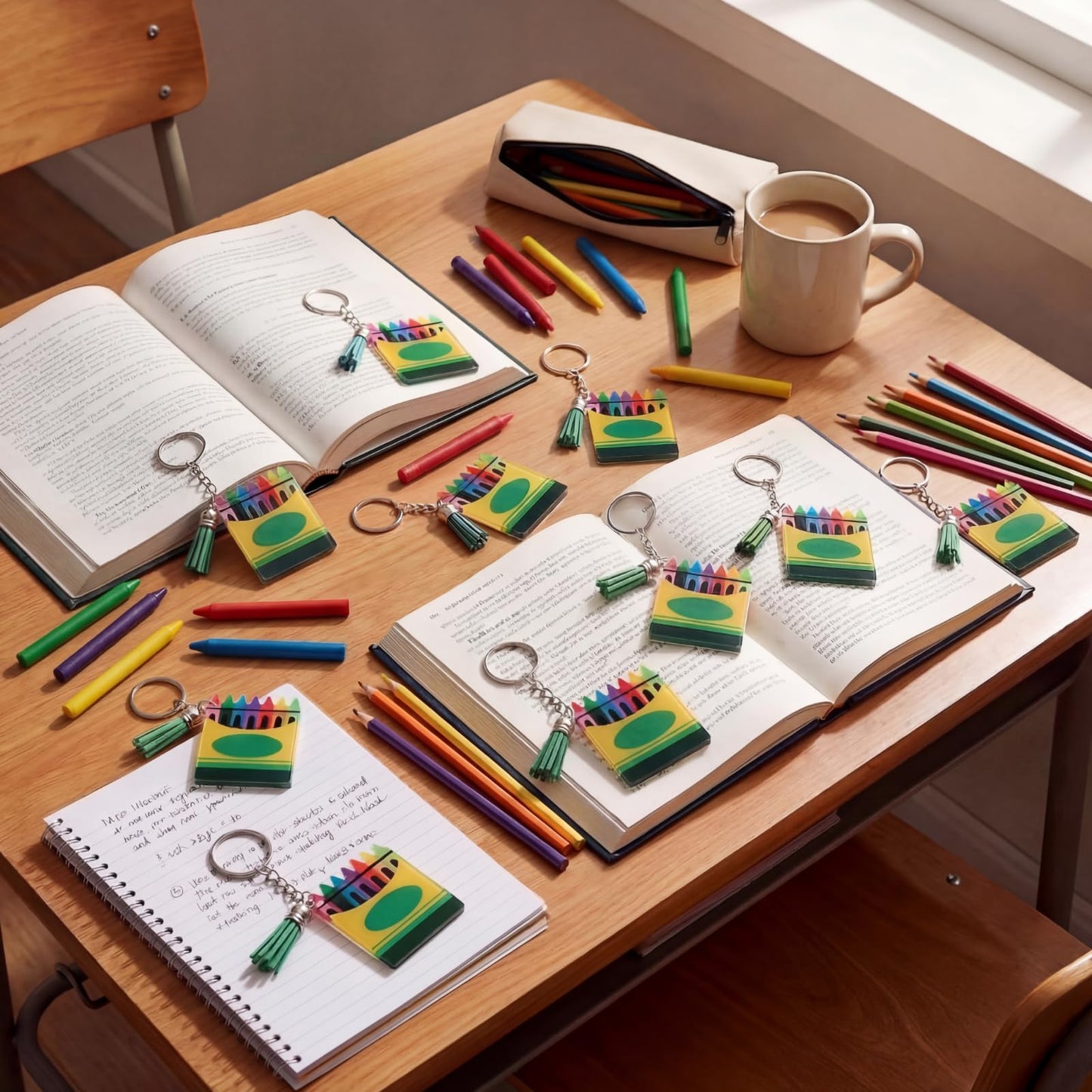 Sureio 30 Pcs Back to School Teacher Appreciation Gift Bulk Mini Notebook Keychain Gifts Bulk Note Book Bundle for Preschool(Crayon Box)