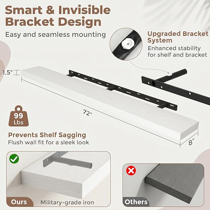 FLYJOE Floating Shelves for Wall, 72 Inch Floating Shelves Set of 1, Kitchen